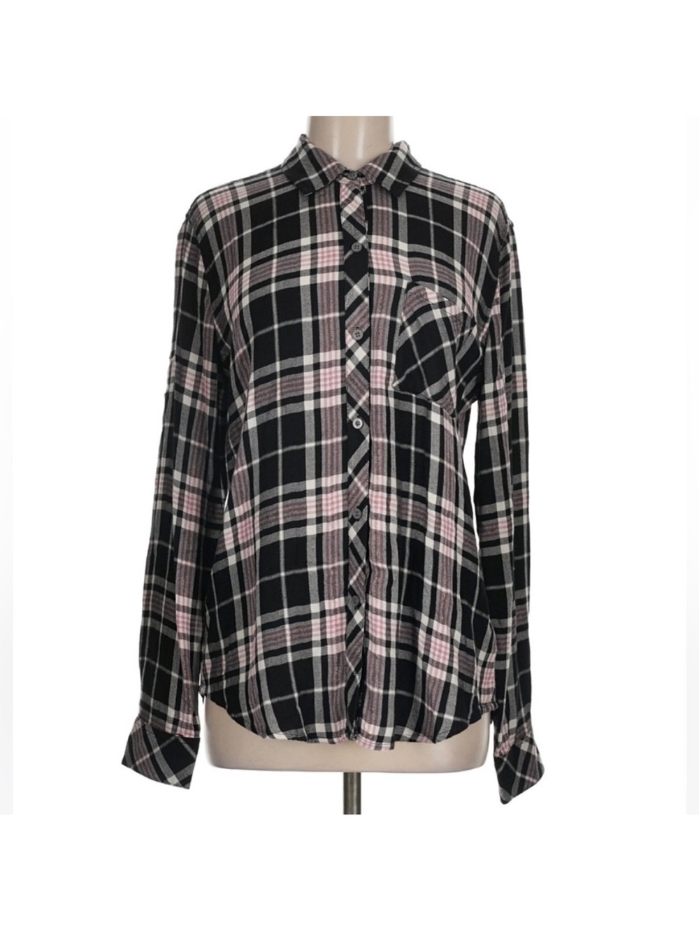 Rails Hunter Button Up Shirt in Onyx Rose Gold Plaid Women’s Medium - Picture 2 of 7